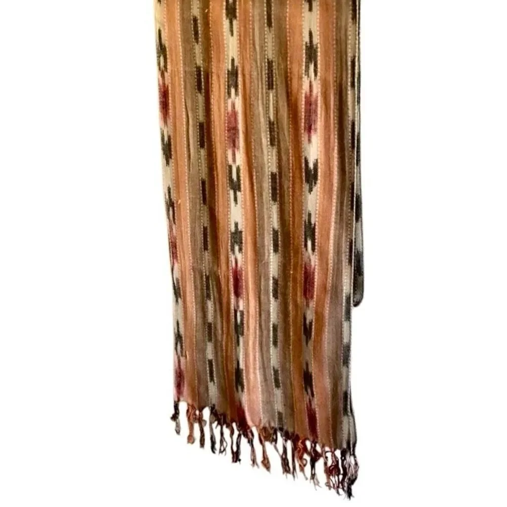 80’s Vintage Scarf Ikat Woven Orange/Cream/Brown/Red/Black